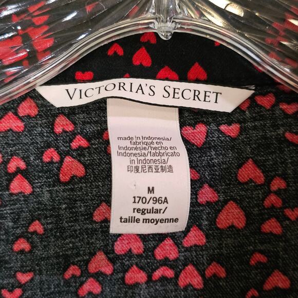 Victorias Secret PJs Sz M Coquette Romantic Indie Sleaze Black Red Heart Flannel - Picture 6 of 10